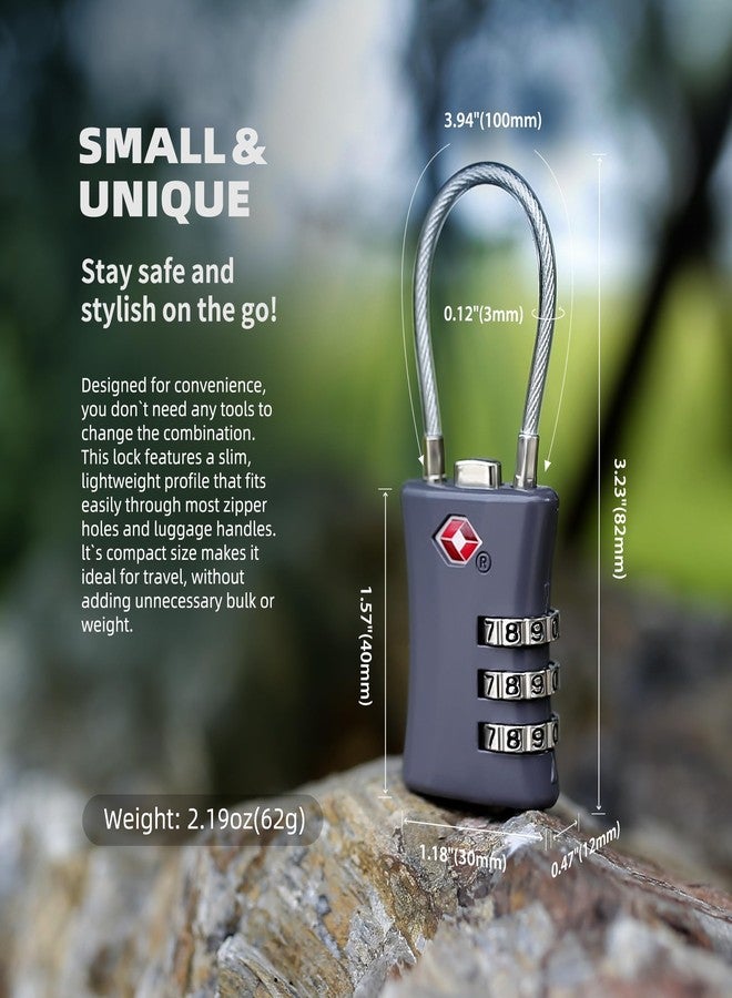 UP Security TSA Locks for Luggage, Small Combination Padlock with Cable, Luggage Locks TSA Approved for International Travel Essentials, Suitcase, Backpack Zipper, Locker, Flight Attendant Accessories - Image 2